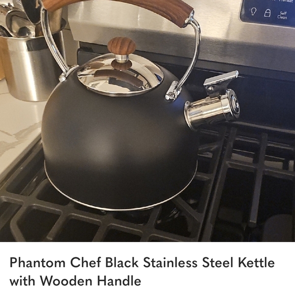 Black Stainless Steel Kettle with Wooden Handle - Picture 1 of 1